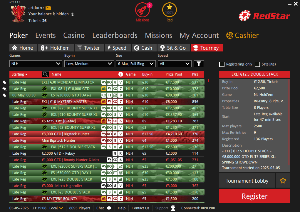 RedStar Poker: обзор турниров и гарантированные призовые